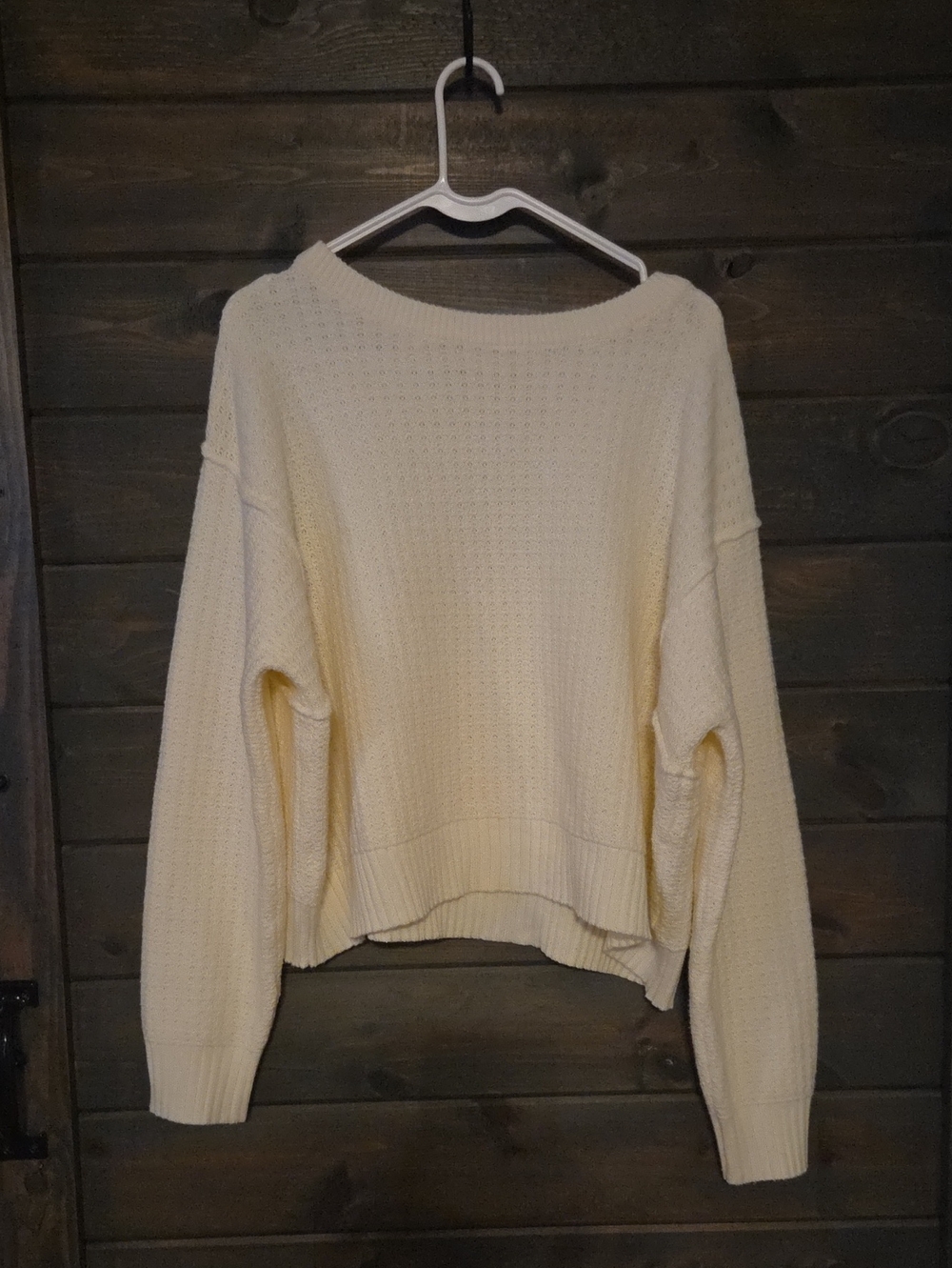 Light Cream Boatneck Knit Sweater — Relaxed Crew